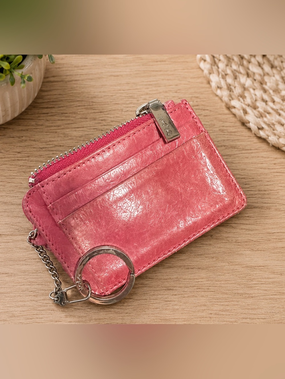 Hobo International Pink Leather Zip Card Case / Keychain